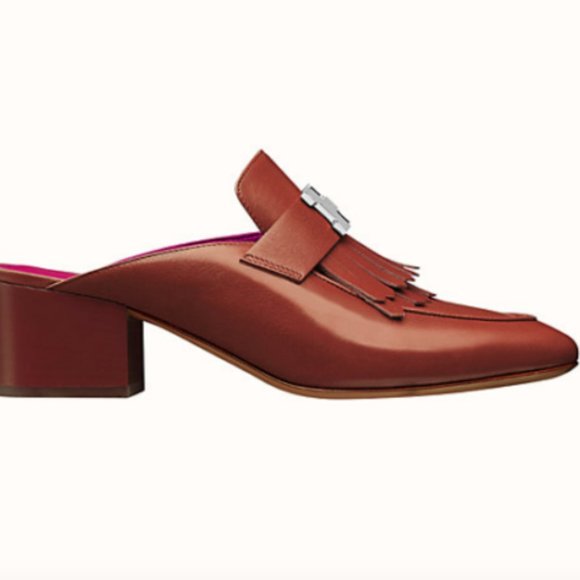 ❤️ HERMES TUILERIES MULE SLIP ON FRINGE LOAFER HEELS 37 DESIGNER MULES ITALY - Picture 13 of 15